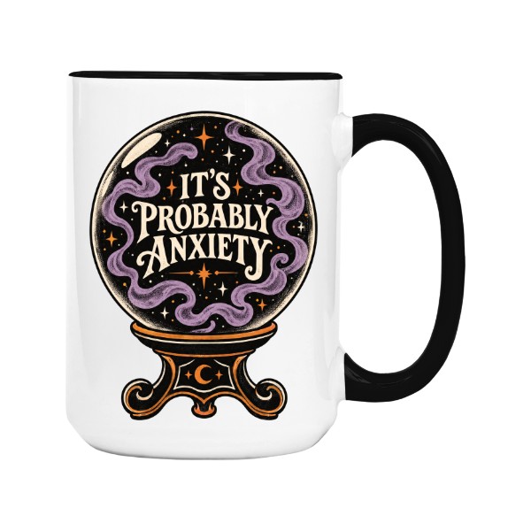 Hrnek velký barevný s potiskem Probably Anxiety – věštecká koule to ví