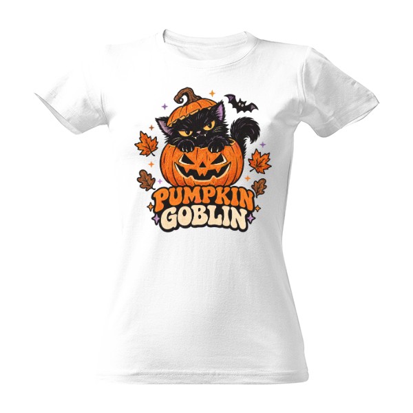 Tričko s potiskem Pumpkin Goblin – černá kočka v dýni