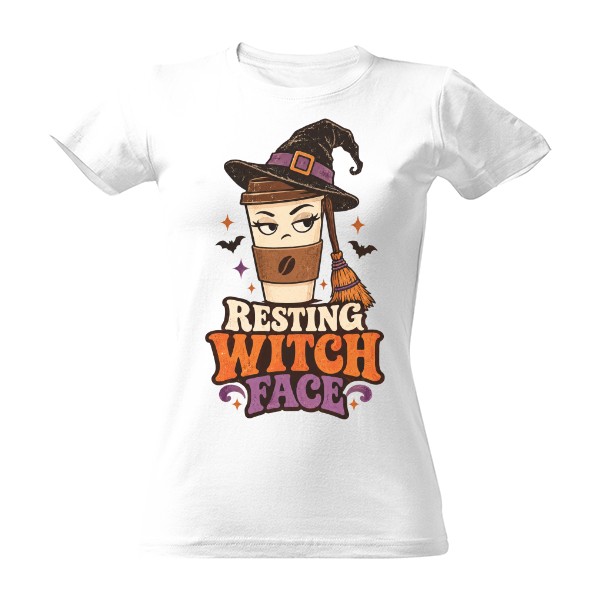 Tričko s potiskem Resting Witch Face – čarodějnice a káva