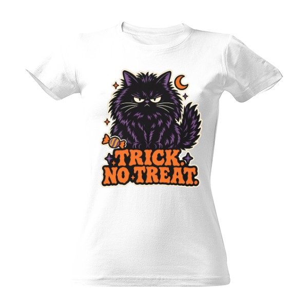 Tričko s potiskem Trick. No Treat. – naštvaná Halloween kočka