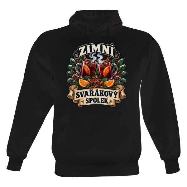 Pánská mikina s kapucí Just Hoods s potiskem Zimní svařákový spolek – erb pro chlapy od stánku